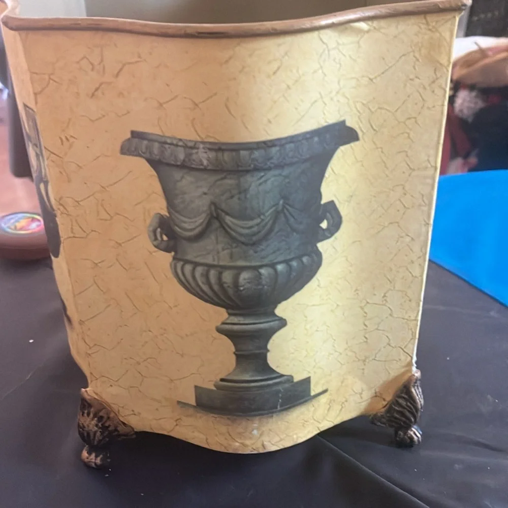 Elegant Cream and Black Decorative V waste basket